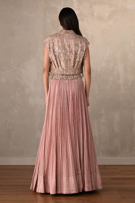 Onaya Embellished Short Top & Pleated Lehenga Set 