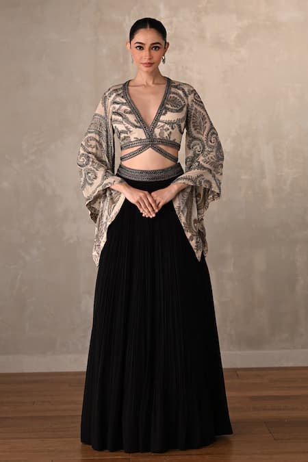 Onaya Paisley Print Cut-Out Top & Pleated Skirt Set 