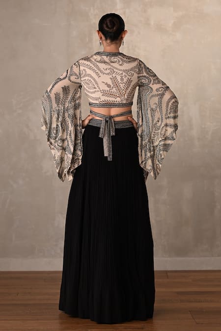 Onaya Paisley Print Cut-Out Top & Pleated Skirt Set 