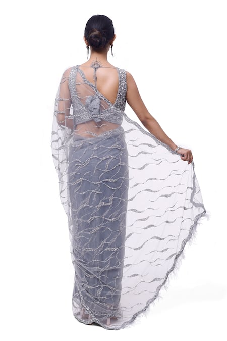 Onaya Cutdana & Moti Embroidered Saree & Blouse Set