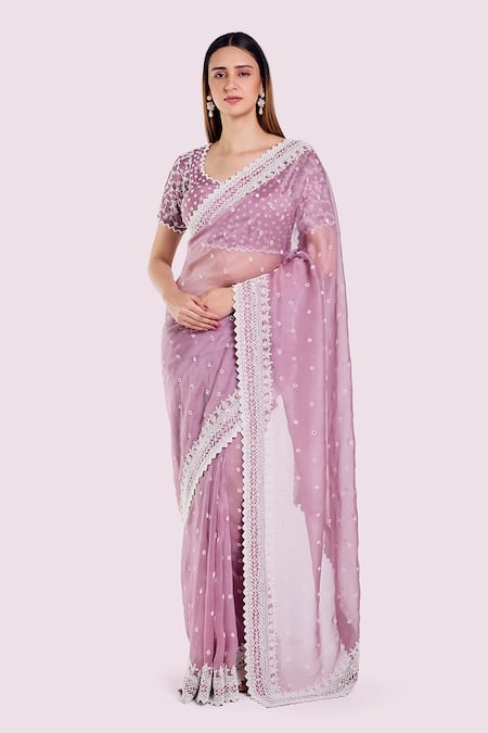 Onaya Moti Embroidered Organza Saree & Blouse Set 