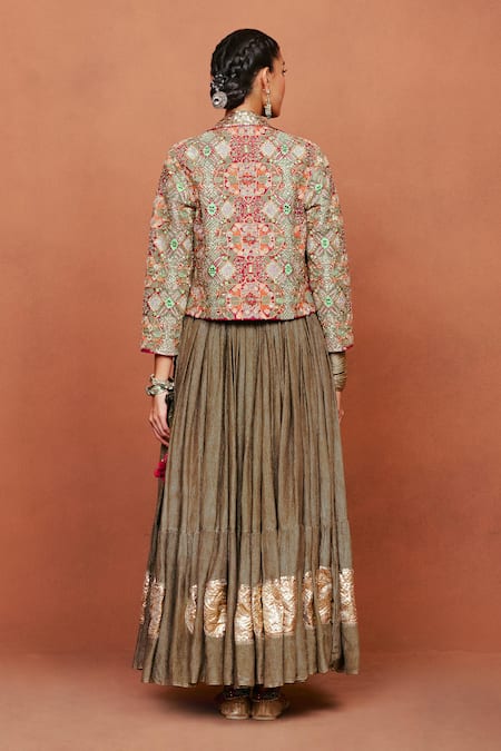 Sue Mue Bijli Tribal Pattern Jacket Lehenga Set 