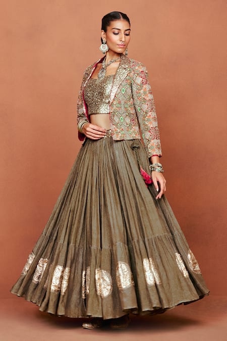 Sue Mue Bijli Tribal Pattern Jacket Lehenga Set 