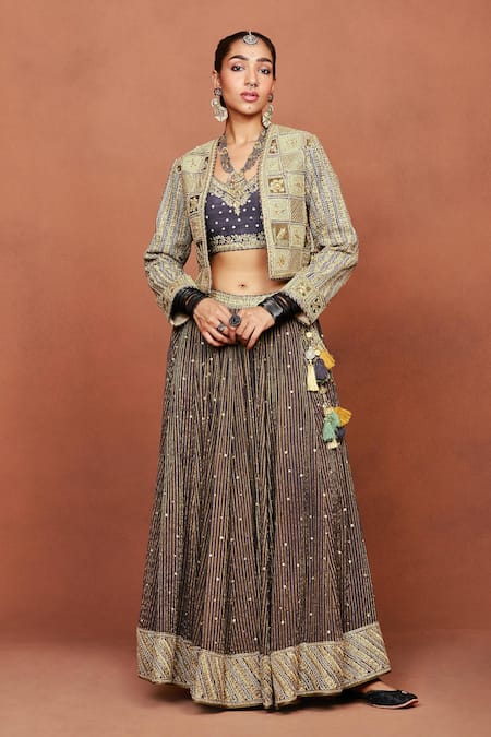 Sue Mue Chaand Tribal Geometric & Floral Applique Lehenga Set 