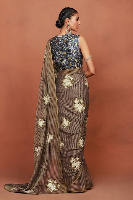 Sue Mue Siyara Floral Embroidered Saree & Blouse Set 