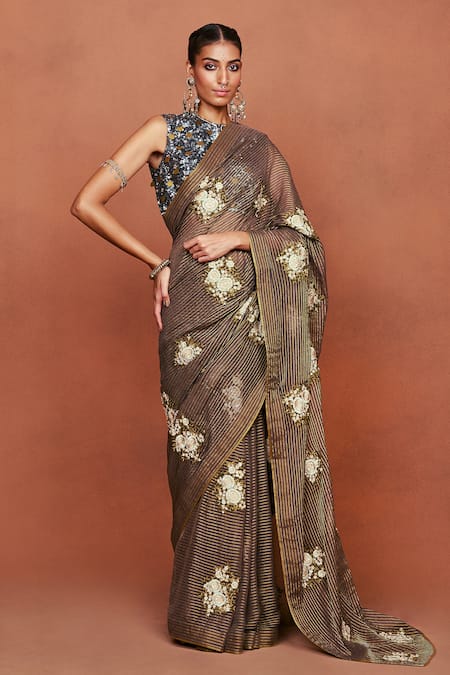 Sue Mue Siyara Floral Embroidered Saree & Blouse Set 