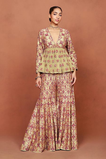 Sue Mue Ahaani Aari Embroidered Kurta & Sharara Set 