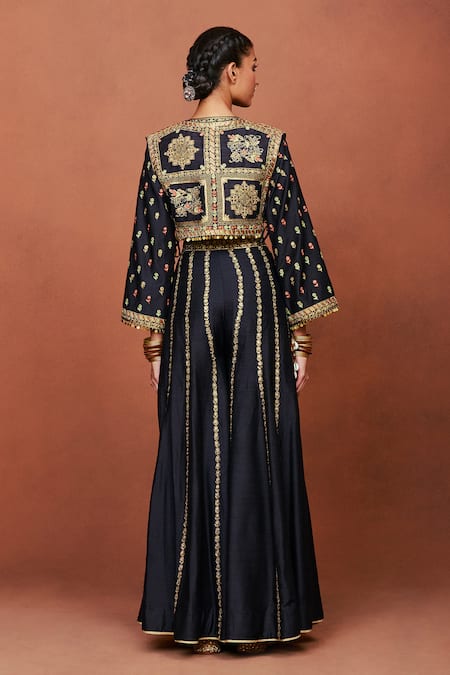 Sue Mue Rewa Geometric Embroidered Jacket Sharara Set 