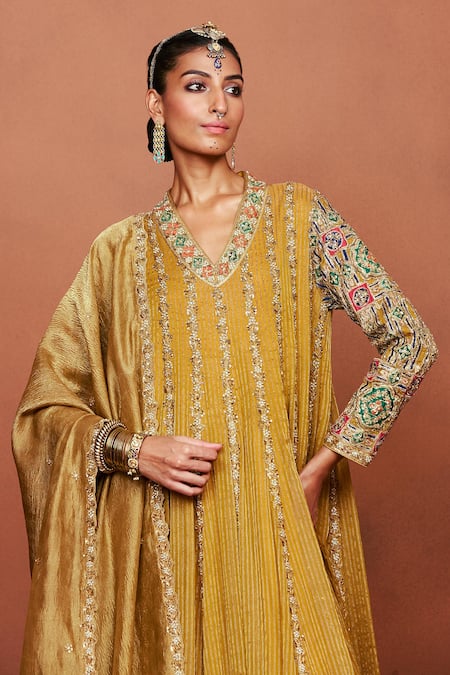 Buy Sue Mue Mustard Georgette, Tissue, Crepe, Lycra Embroidery, Payaliya Anarkali Set Online at Aza Fashions Buy_Sue Mue_Mustard Georgette, Tissue, Crepe, Lycra Embroidery, Payaliya Anarkali Set _Online_at_Aza_Fashions