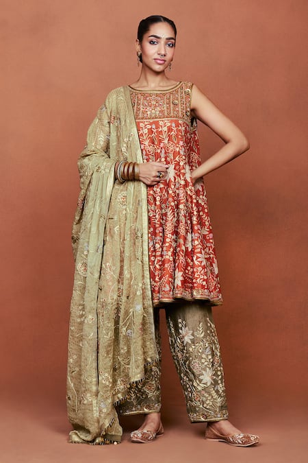Sue Mue Rishma Floral Embroidered Short Anarkali Salwar Set 