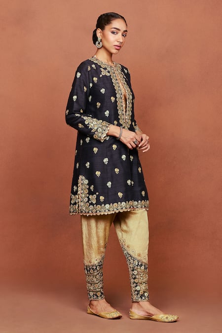 Shop_Sue Mue_Black , Crepe, Organza Embroidery, Sequins, Kala Kurta Salwar Set _Online_at_Aza_Fashions