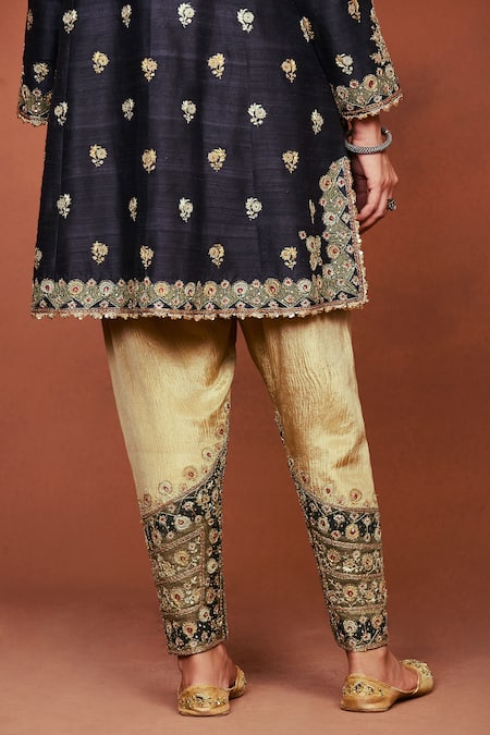 Sue Mue_Black , Crepe, Organza Embroidery, Sequins, Kala Kurta Salwar Set _at_Aza_Fashions