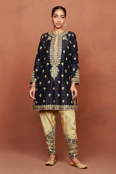 Buy_Sue Mue_Black , Crepe, Organza Embroidery, Sequins, Kala Kurta Salwar Set 
