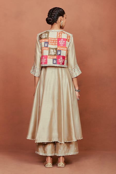 Sue Mue Boha Applique Tribal Geometric Floral Anarkali Set 