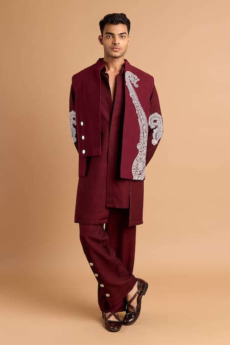 Rohit Doshi Paisley Embroidered Bundi & Kurta Set 