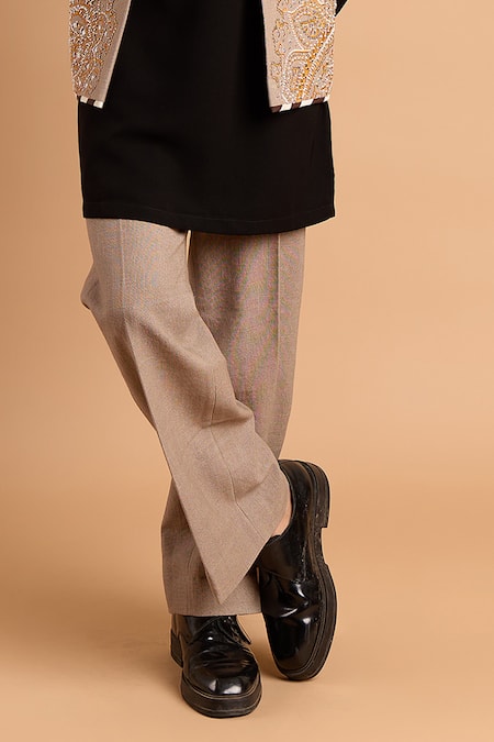 Rohit Doshi_Beige Cotton Beads, Embroidery Bundi And Kurta Set _Online_at_Aza_Fashions