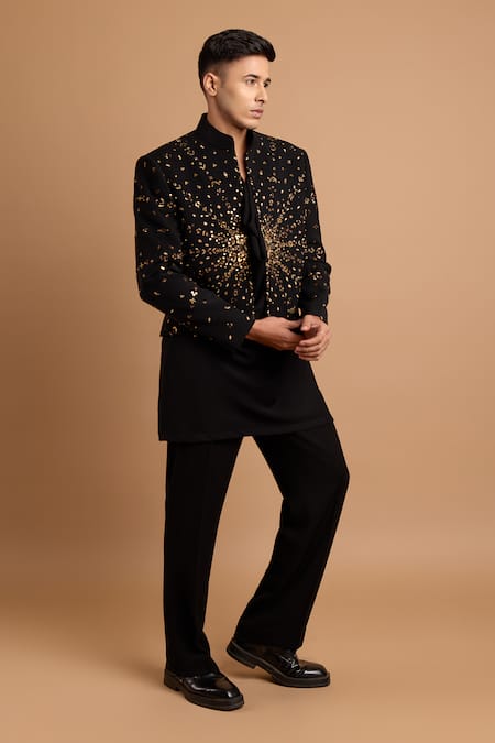 Buy_Rohit Doshi_Black Sequins, Beads Embroidered Jacket And Kurta Set _Online_at_Aza_Fashions