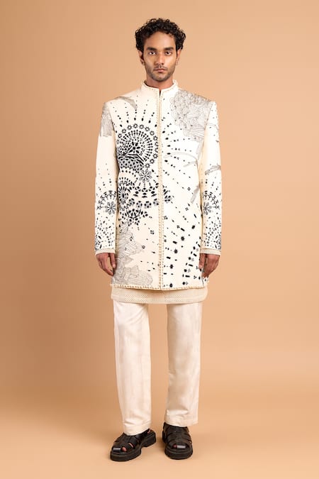 Rohit Doshi Abstract Motif Embroidered Bandhgala Set 