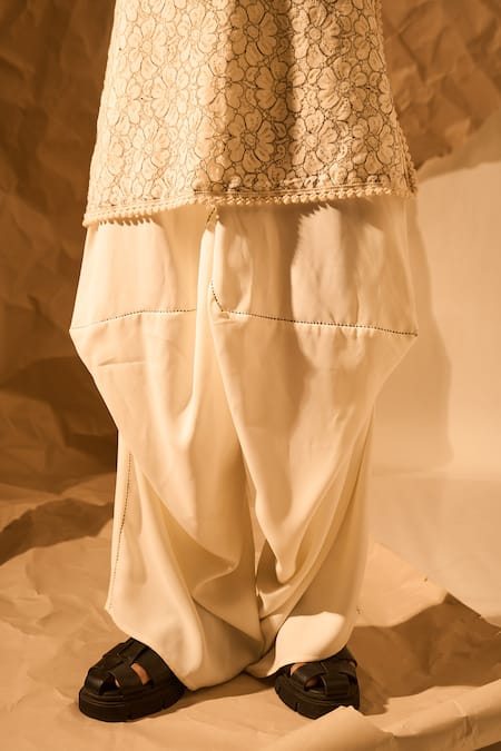 Buy Rohit Doshi Off White Mesh Embroidery, Patchwork Kurta And Pant Set Buy_Rohit Doshi_Off White Mesh Embroidery, Patchwork Kurta And Pant Set