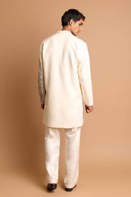 Shop Rohit Doshi Off White Cotton, Crepe, Rayon Embroidery, Beads Kurta And Pant Set at Aza Fashions Shop_Rohit Doshi_Off White Cotton, Crepe, Rayon Embroidery, Beads Kurta And Pant Set _at_Aza_Fashions