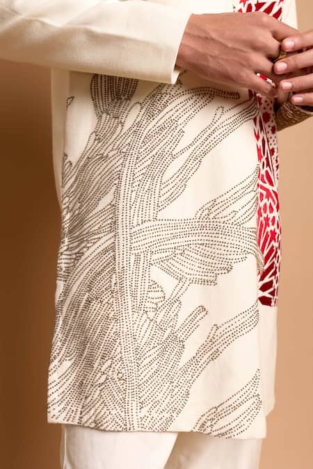Buy Rohit Doshi Off White Cotton, Crepe, Rayon Embroidery, Beads Kurta And Pant Set Online at Aza Fashions Buy_Rohit Doshi_Off White Cotton, Crepe, Rayon Embroidery, Beads Kurta And Pant Set _Online_at_Aza_Fashions