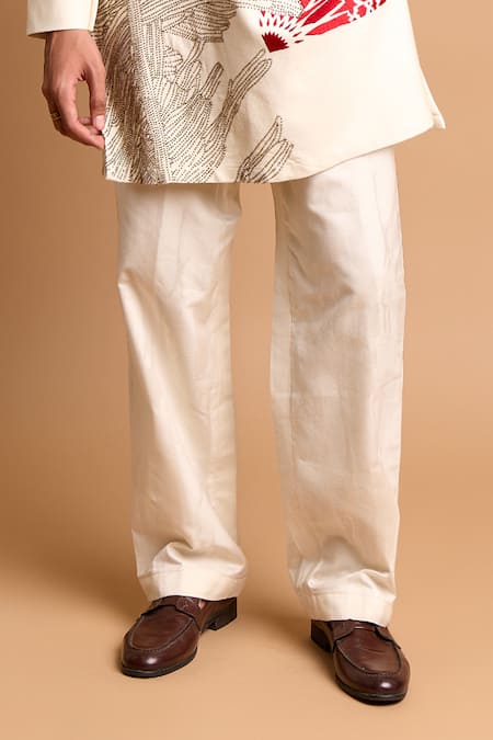 Shop Rohit Doshi Off White Cotton, Crepe, Rayon Embroidery, Beads Kurta And Pant Set Online at Aza Fashions Shop_Rohit Doshi_Off White Cotton, Crepe, Rayon Embroidery, Beads Kurta And Pant Set _Online_at_Aza_Fashions