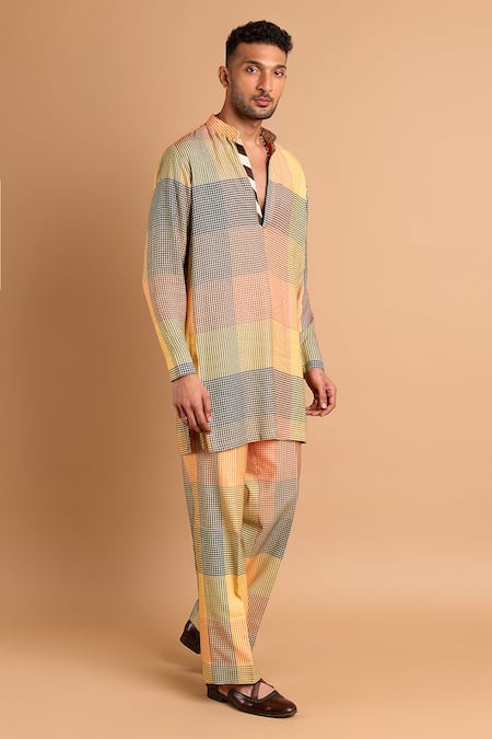 Buy_Rohit Doshi_Multi Color Cotton, Crepe, Rayon Printed Kurta And Pant Set _Online_at_Aza_Fashions