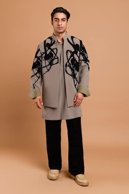 Buy Rohit Doshi Gray Polyester, Crepe Abstract Embroidered Kurta And Pant Set Online at Aza Fashions Buy_Rohit Doshi_Gray Polyester, Crepe Abstract Embroidered Kurta And Pant Set _Online_at_Aza_Fashions