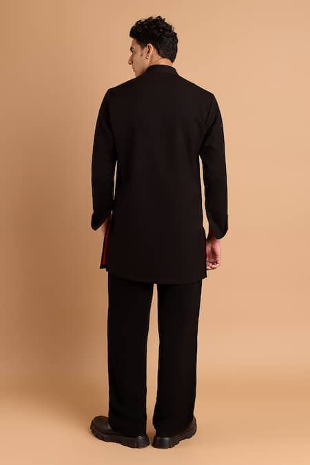 Shop_Rohit Doshi_Black Embroidery Paisley Motif Kurta And Pant Set _at_Aza_Fashions