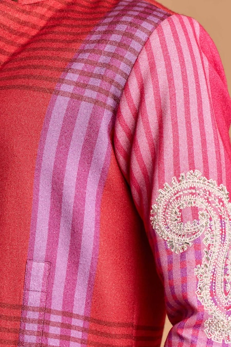 Buy_Rohit Doshi_Multi Color Cotton, Crepe, Rayon Embroidery Striped Print Kurta And Pant Set _Online_at_Aza_Fashions