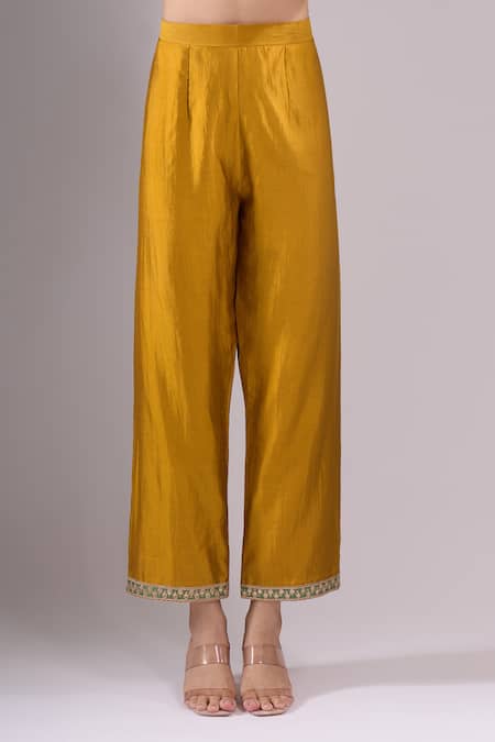 Surbhi Shah_Yellow Embroidery, Zari, Sequins, Beads Round Neck Mehek Kurta Set _at_Aza_Fashions