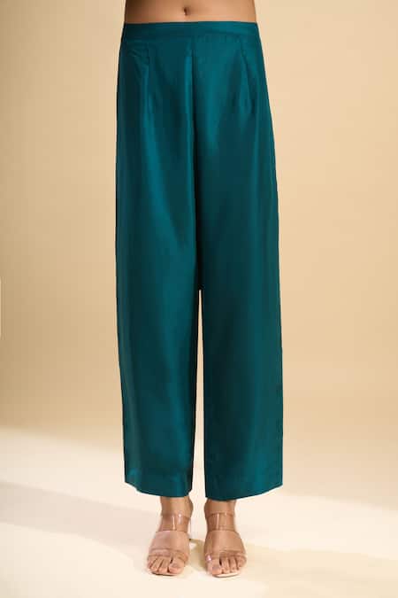 Buy_Debyani + CO_Blue Silk Sequins, Embroidery, Tassels Round Neck Kurta With Pant 