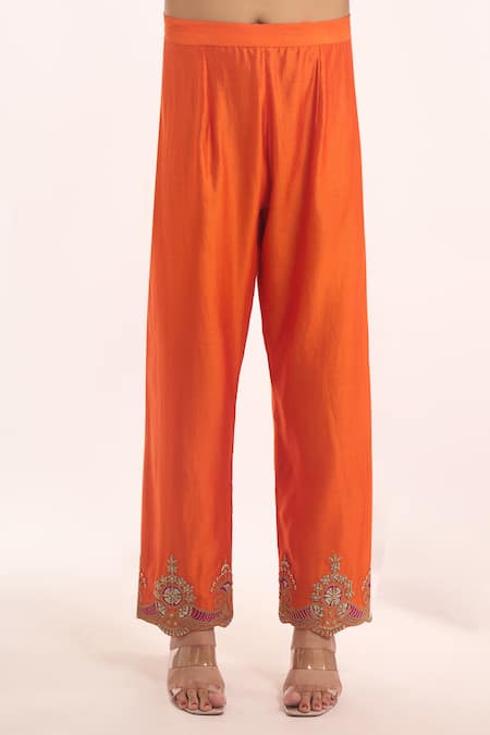 Surbhi Shah_Orange Embroidery, Tassels, Gota Patti, Sequins V-neck Angarkha Set _at_Aza_Fashions