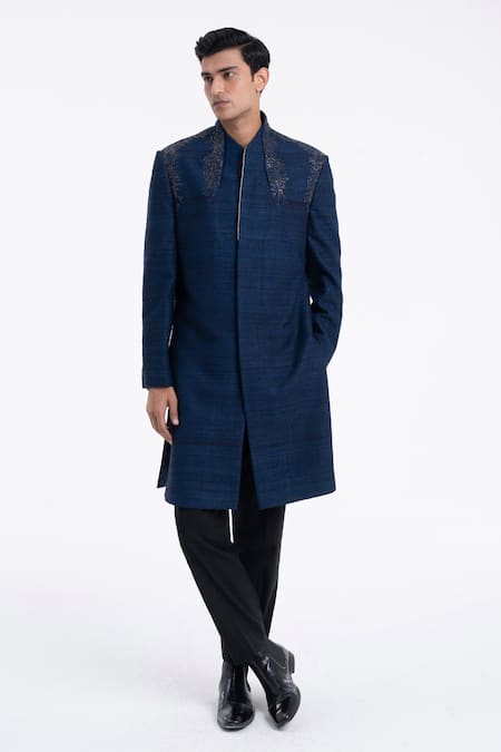 Dhruv Vaish High Neck Embroidered Sherwani Set