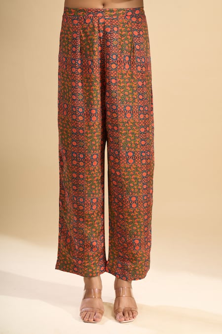 Debyani + CO_Beige Embroidery, Beads, Stones Split V-neck Meena Kurta With Pant _at_Aza_Fashions