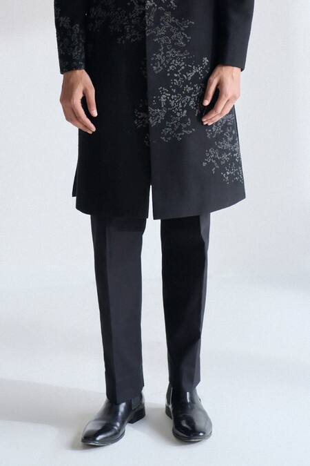 Dhruv Vaish Black Silk Embroidery Sherwani Set at Aza Fashions Dhruv Vaish_Black Silk Embroidery Sherwani Set _at_Aza_Fashions