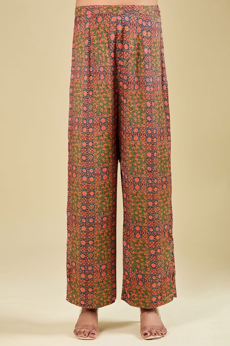 Debyani + CO_Teal Silk Sequins, Beads, Metallic Thread Aastha Pitta Work Kaftan And Pant Set _at_Aza_Fashions