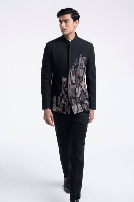 Buy Dhruv Vaish Black Silk Embroidery Thread Bandhgala Online at Aza Fashions Buy_Dhruv Vaish_Black Silk Embroidery Thread Bandhgala _Online_at_Aza_Fashions