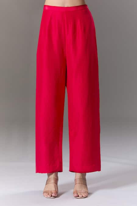 Debyani + CO_Red Embroidery, Beads, Sequins Round Neck Kurta And Pant Set _at_Aza_Fashions