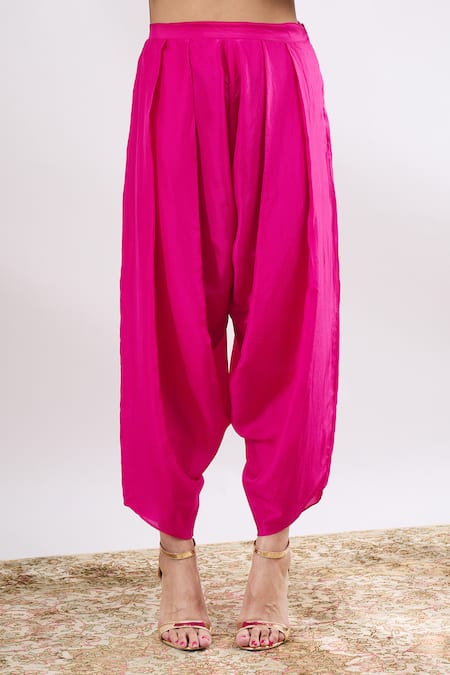 Debyani + CO_Pink Embroidery Round Neck Anarkali With Salwar _at_Aza_Fashions