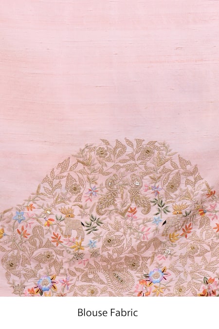 Anamika Khanna_Pink Embroidery, Metallic Thread Floral Saree With Unstitched Blouse Piece _at_Aza_Fashions