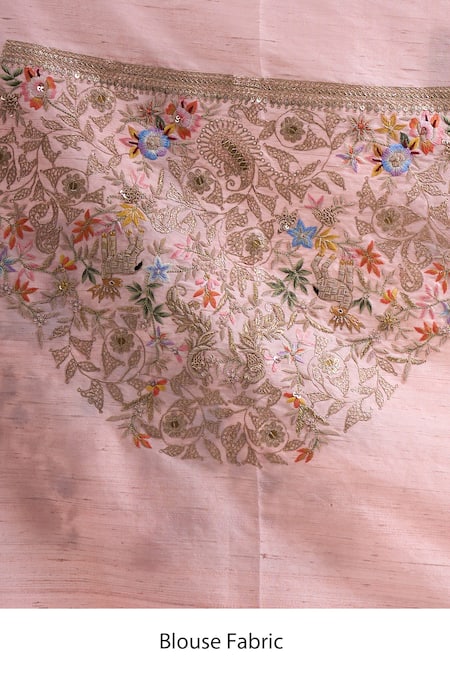 Buy_Anamika Khanna_Pink Embroidery, Metallic Thread Floral Saree With Unstitched Blouse Piece 