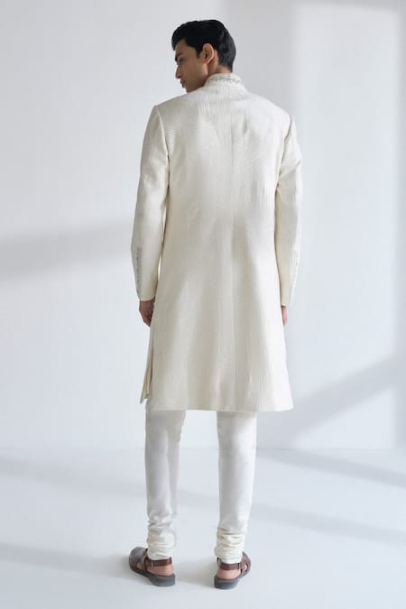 Dhruv Vaish Metal Embroidered Lace Sherwani Set 