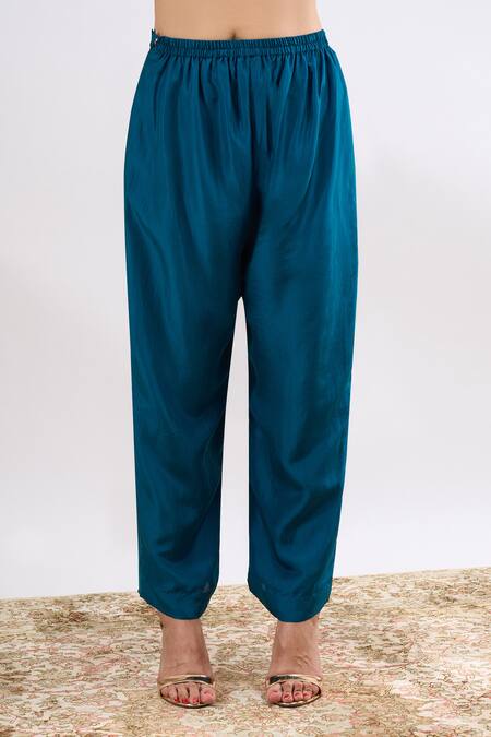 Buy_Debyani + CO_Red Embroidery, Sequins, Tassels Round Neck Stripe Pattern Kaftan And Pant Set 