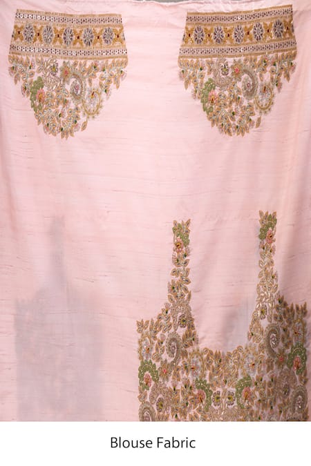 Buy_Anamika Khanna_Pink Embroidery, Zari Hand Saree With Unstitched Blouse Piece _Online_at_Aza_Fashions