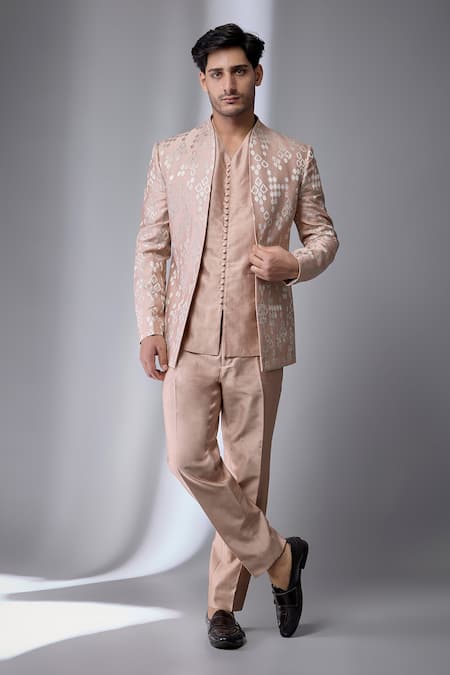 SALIL BHATIA Silk Chanderi Embellished Jacket & Kurta Set 