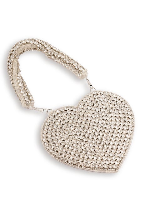 Shop_A Clutch Story_Silver Rhinestones, Diamonds Queen Of Heart Embellished Clutch _Online_at_Aza_Fashions