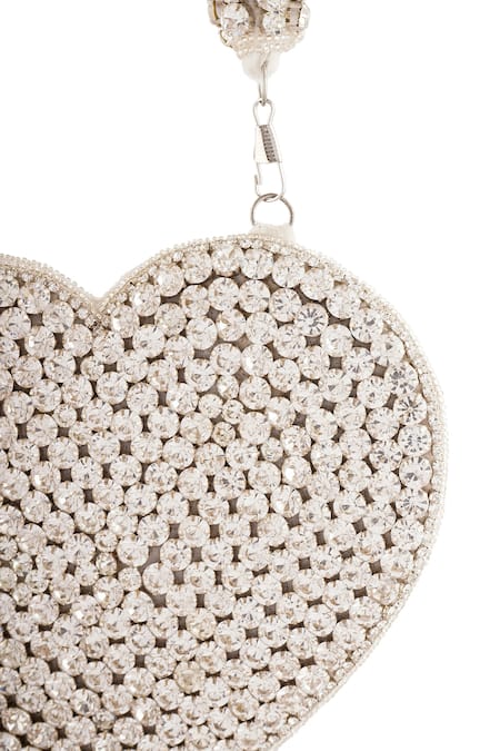 A Clutch Story_Silver Rhinestones, Diamonds Queen Of Heart Embellished Clutch _at_Aza_Fashions