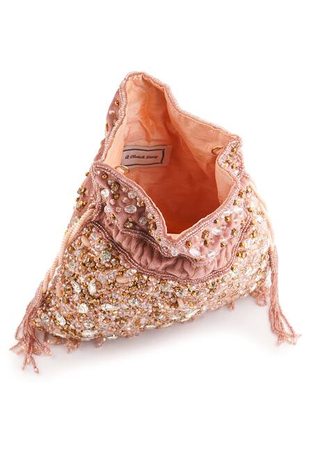 Buy_A Clutch Story_Pink Beads, Embroidery, Rhinestones, Fringe Phoolrani Embellished Potli _Online_at_Aza_Fashions
