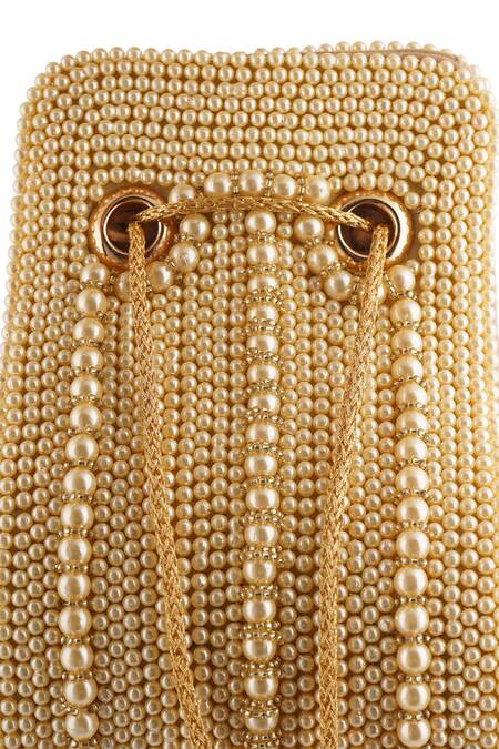A Clutch Story_Gold Pearls, Beads, Tassels Maharani Embellished Clutch _Online_at_Aza_Fashions